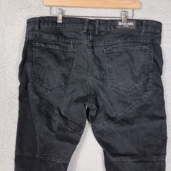 Balmain Paris Jeans Men's 40 Black Denim Dark Wash Straight Leg Distressed Biker - Picture 5 of 13
